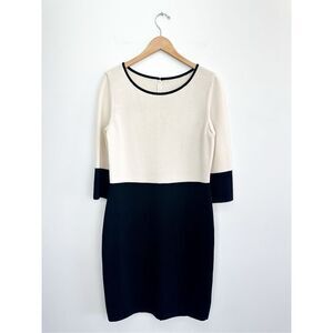 St. John Collection Women’s Black Cream Color Block Santana Knit Wool Blend Midi